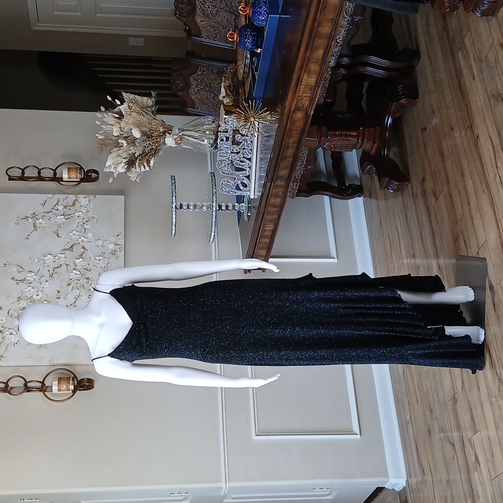 Windsor Black Shiny Asymmetrical Ruffle Floor-Length Cocktail Dress. Size S - Picture 13 of 17